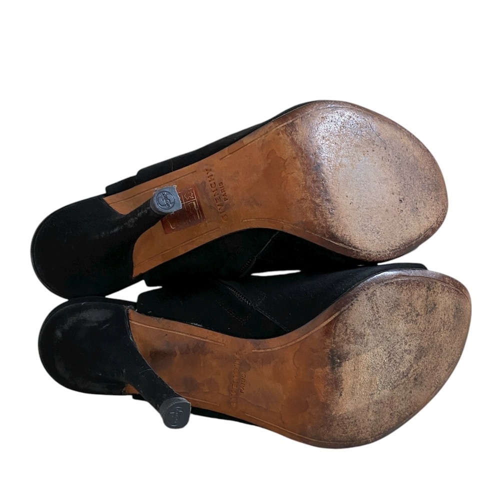 Givenchy Black Suede Open Toe Sling Back Heeled Bootie Boots Size 8 Damaged - Picture 11 of 13